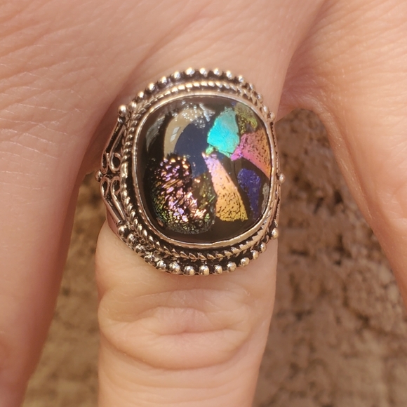 New Dichroic Glass 925 Silver Ring. - Picture 2 of 11